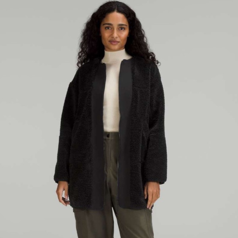 NWOT Lululemon Full Zip Collarless Testured Fleece Black Size 10